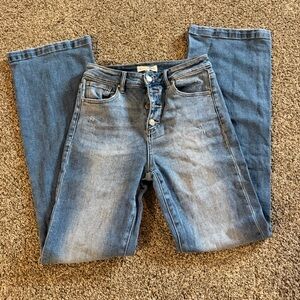 EUC RISEN High-Rise Button-Fly Light Wash Jeans SZ 7 stretch boutique